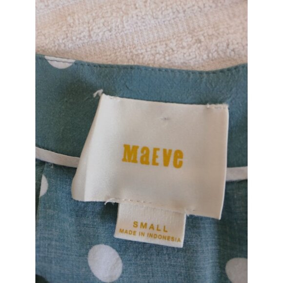 Maeve By Anthropologie Braxton Polka Dot Flutter Sleeve Blouse Small Teal White‎ - Picture 14 of 15